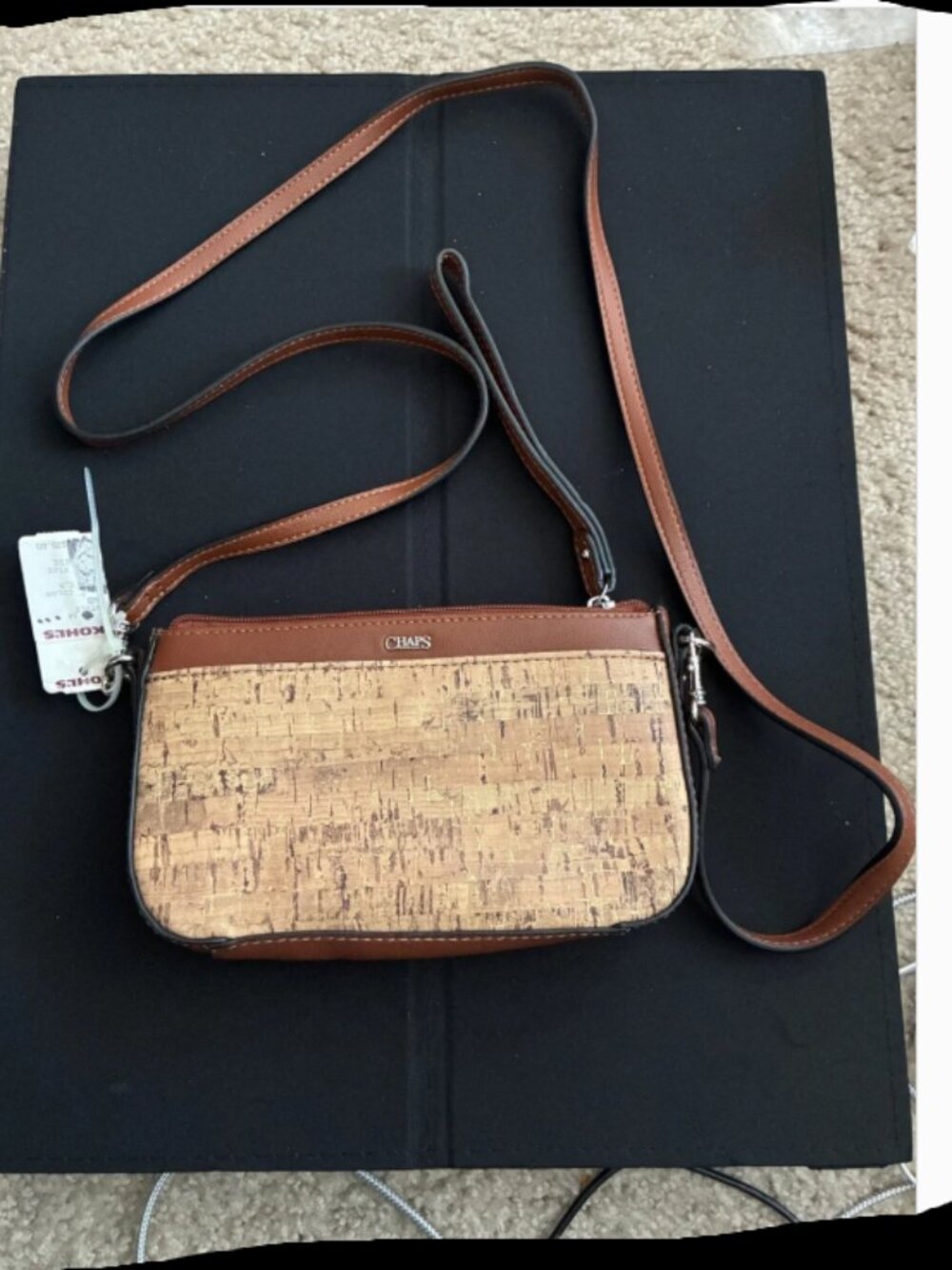 Chaps Brown Cork‑Accent Crossbody Bag with Matching Wristlet – NWT